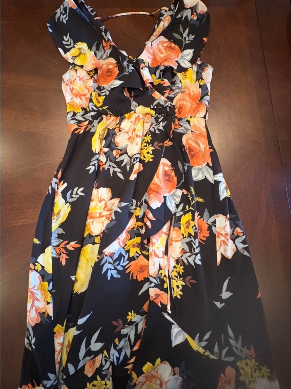 Socialite Black Maxi Dress with Orange and Yellow Floral Print